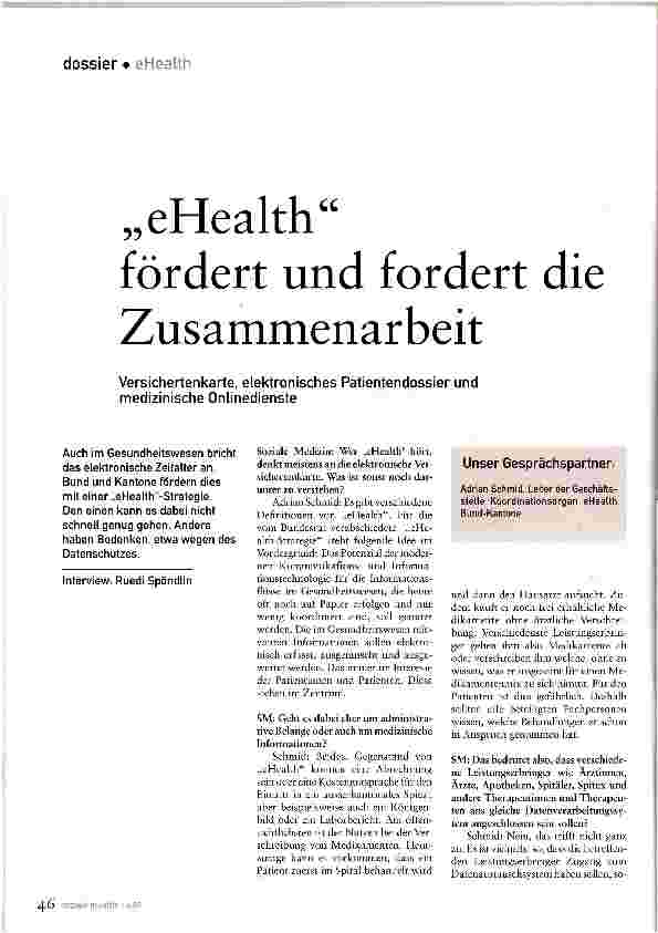 Vorschauseite 1: „eHealth fördert und fordert die Zusammenarbeit