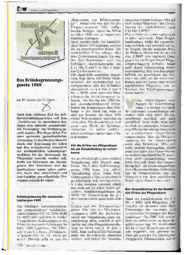 Vorschauseite 1: Das Erlösbegrenzungsgesetz 1999