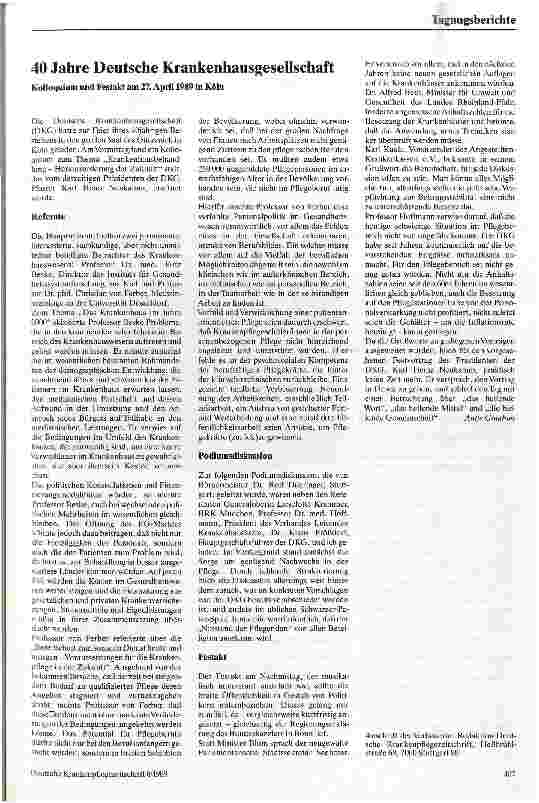 Vorschauseite 1: 40 Jahre Deutsche Krankenhausgesellschaft Kolloquium und Festakt am 27. April 1989 in Köln