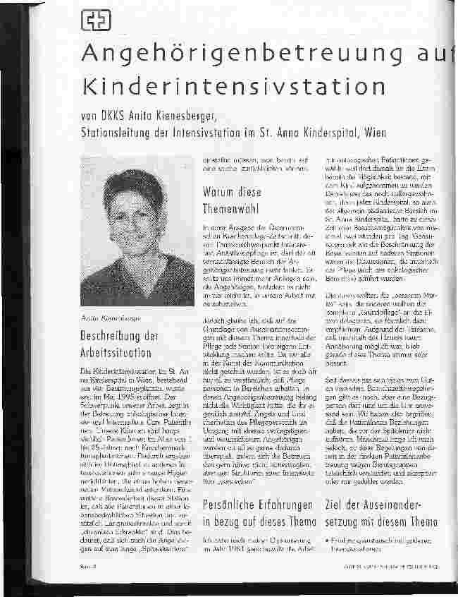 Vorschauseite 1: Angehörigenbetreuung auf einer Kinderintensivstation