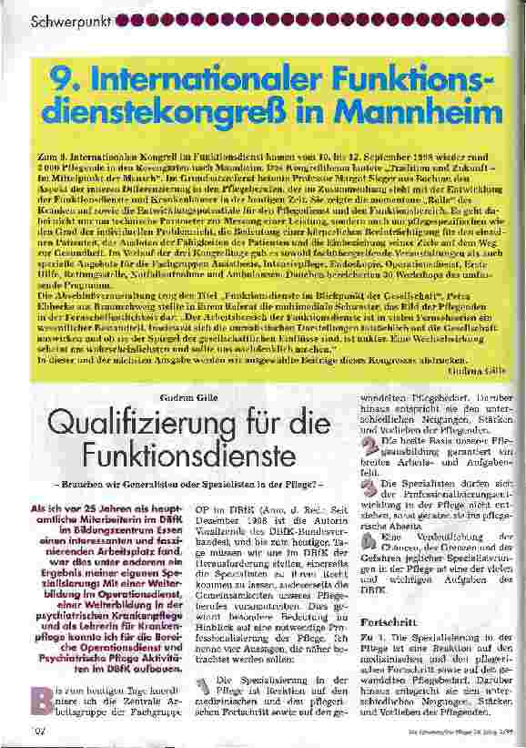 Vorschauseite 1: Qualifizierung für die Funktionsdienste Brauchen wir Generalisten oder Spezialisten in der Pflege?