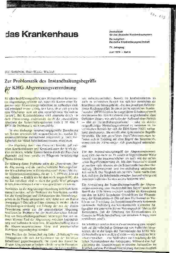Vorschauseite 1: Zur Problematik des Instandhaltungsbegriffes der KHG - Abgrenzungsverordnung