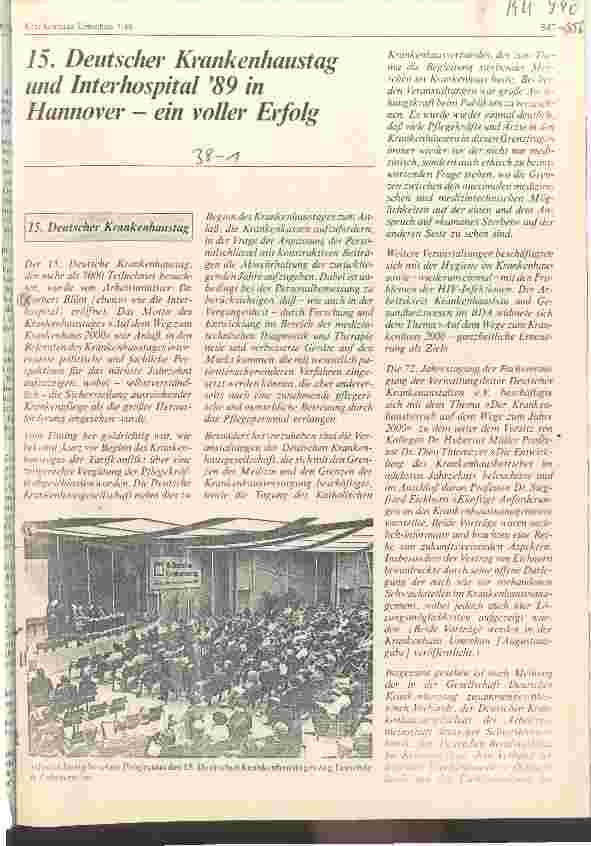 Vorschauseite 1: 15. Deutscher Krankenhaustag und Interhospital 89 in Hannover - ein voller Erfolg