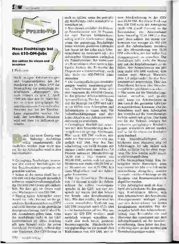 Vorschauseite 1: Neue Rechtslage bei den 630-DM-Jobs Das sollten Sie wissen und beachten