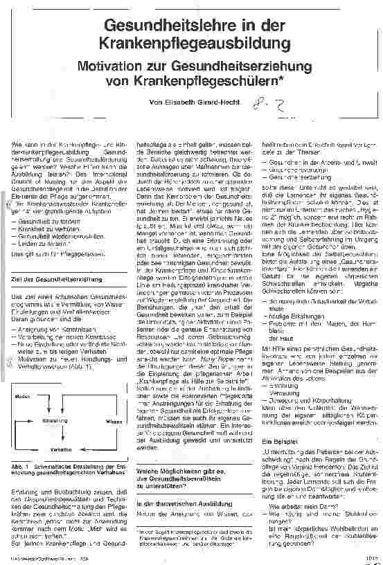 Vorschauseite 1: Gesundheitslehre in der Krankenpflegeausbildung Motivation zur Gesundheitserziehung von Krankenpflegeschülern