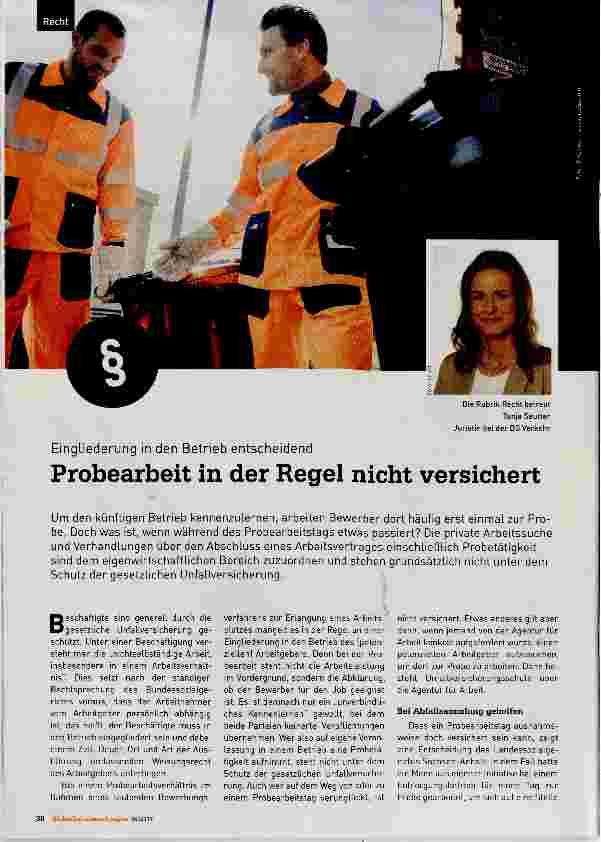 Vorschauseite 1: Probearbeit in der Regel nicht versichert