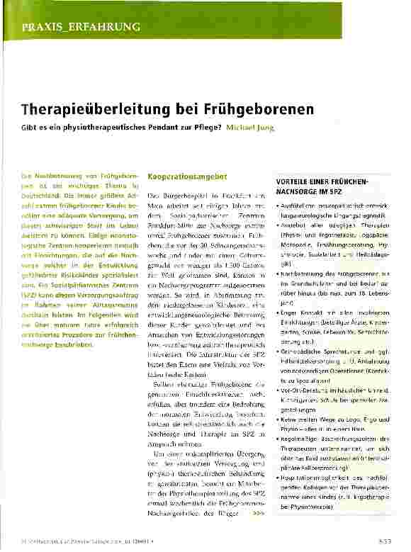 Vorschauseite 1: Therapieüberleitung bei Frühgeborenen