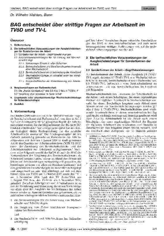 Vorschauseite 1: BAG entscheidet über strittige Fragen zur Arbeitszeit im TVöD und TV-L