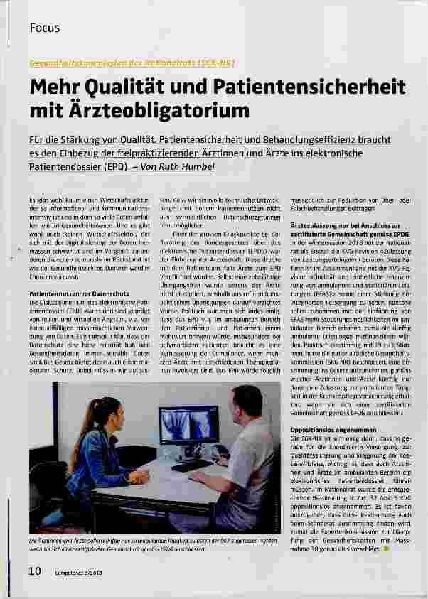 Vorschauseite 1: Mehr Qualität und Patientensicherheit mit Ärzteobligatorium