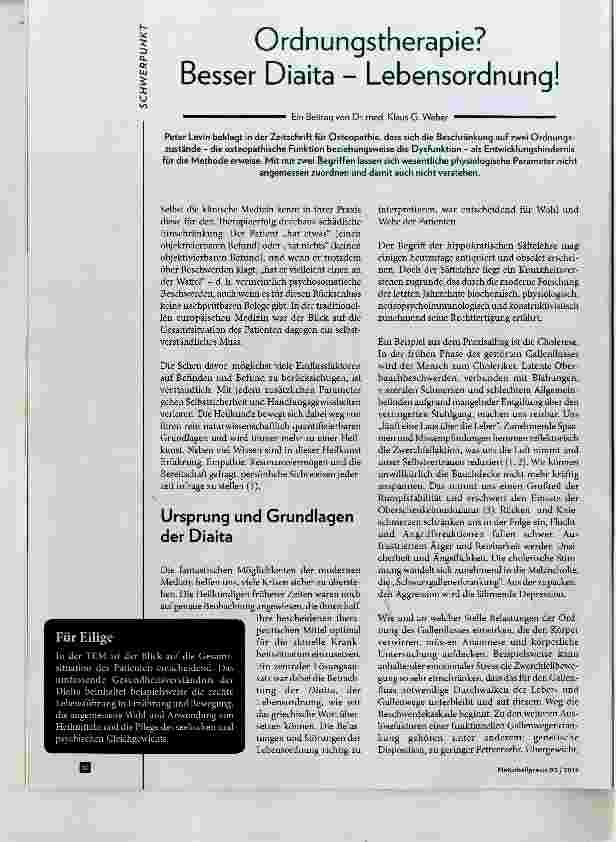 Vorschauseite 1: Ordnungstherapie? Besser Diaita - Lebensordnung!