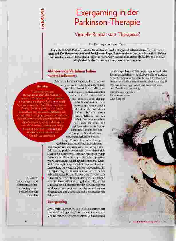 Vorschauseite 1: Exergaming in der Parkinson-Therapie Virtuelle Realität statt Therapeut?