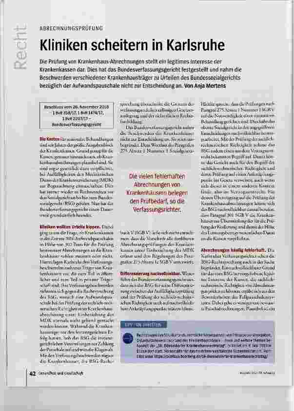 Vorschauseite 1: Kliniken scheitern in Karlsruhe