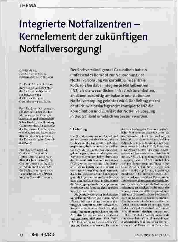 Vorschauseite 1: Integrierte Notfallzentren Kernelement der zukünftigen Notfallversorgung!