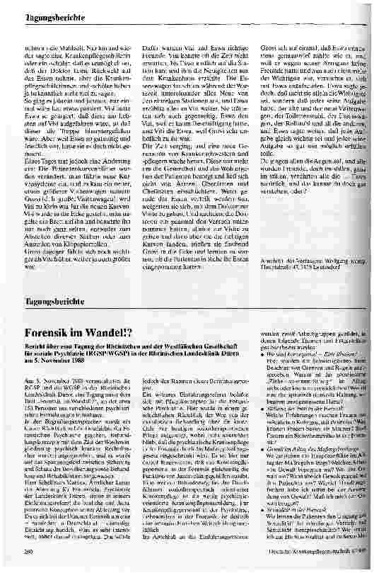 Vorschauseite 1: Forensik im Wandel? Bericht über eine Tagung der Rheinischen und der Westfälischen Gesellschaft für soziale Psychiatrie