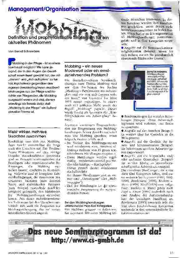 Vorschauseite 1: Definition und prohylaktische Strategien für ein aktuelles Phänomen Mobbing