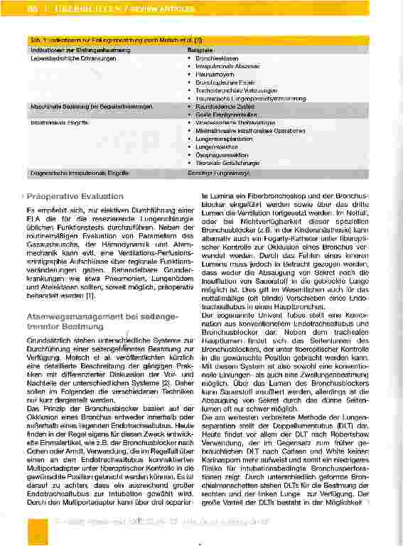 Vorschauseite 2: Anästhesiologisches Management der Einlungenanästhesie