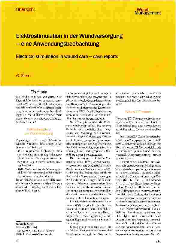 Vorschauseite 1: Elektrostimulation in der Wundversorgung — eine Anwendungsbeobachtung