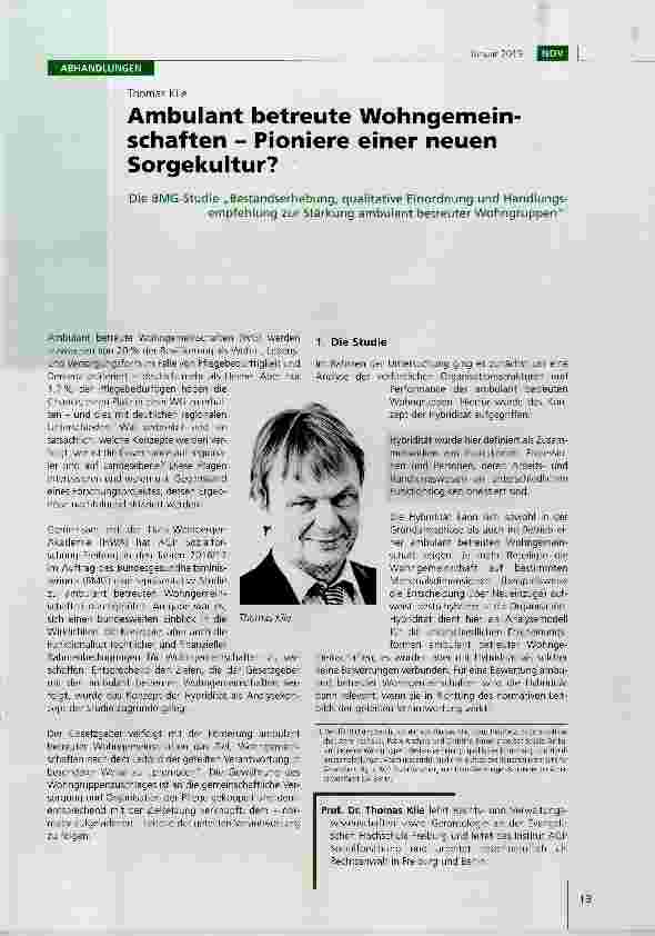 Vorschauseite 1: Ambulant betreute Wohngemeinschaften Pioniere einer neuen Sorgekultur?