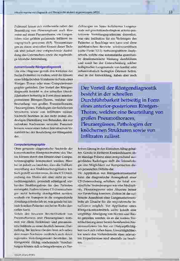 Vorschauseite 3: Aktuelle Aspekte von Diagnostik und Therapie des akuten Lungenversagens (ARDS)