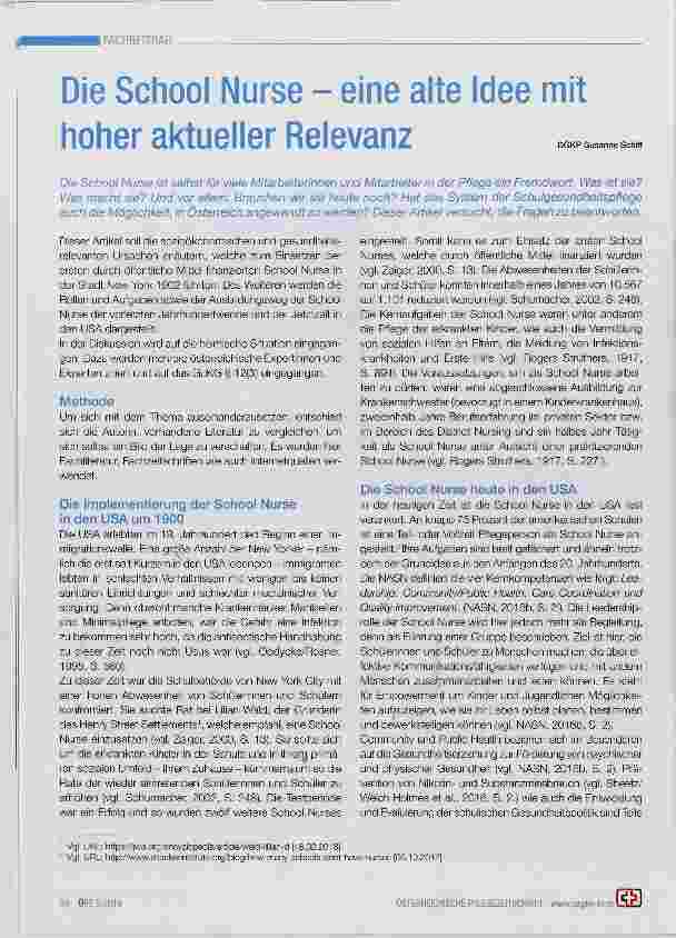 Vorschauseite 1: Die School Nurse eine alte Idee mit hoher aktueller Relevanz