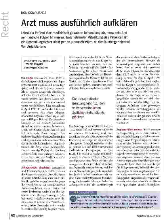Vorschauseite 1: Arzt muss ausführlich aufklären