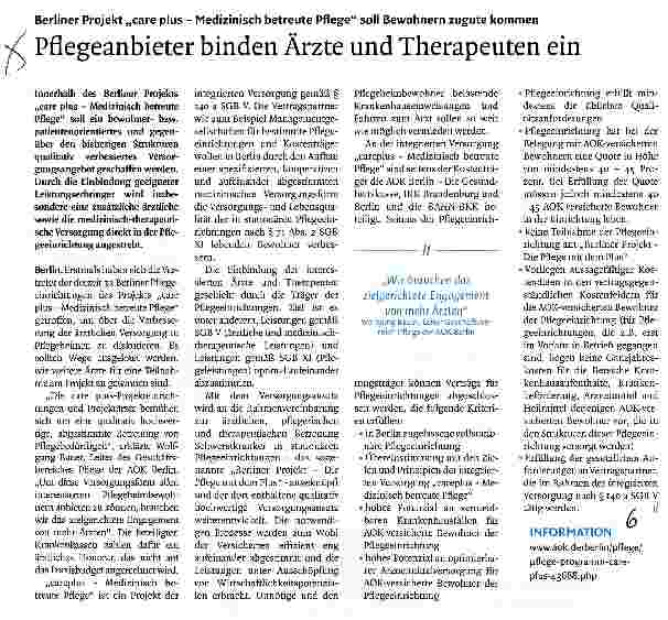 Vorschauseite 1: Pflegeanbieter binden Ärzte und Therapeuten ein