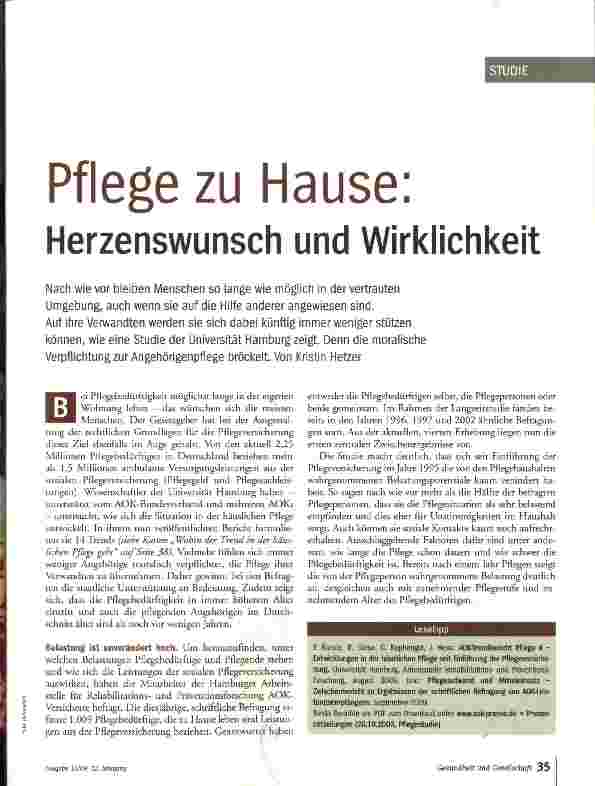 Vorschauseite 2: Pflege zu Hause: Herzenswunsch und Wirklichkeit