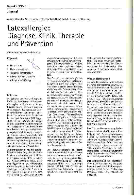 Vorschauseite 1: Latexallergie: Diagnose, Klinik, Therapie und Prävention