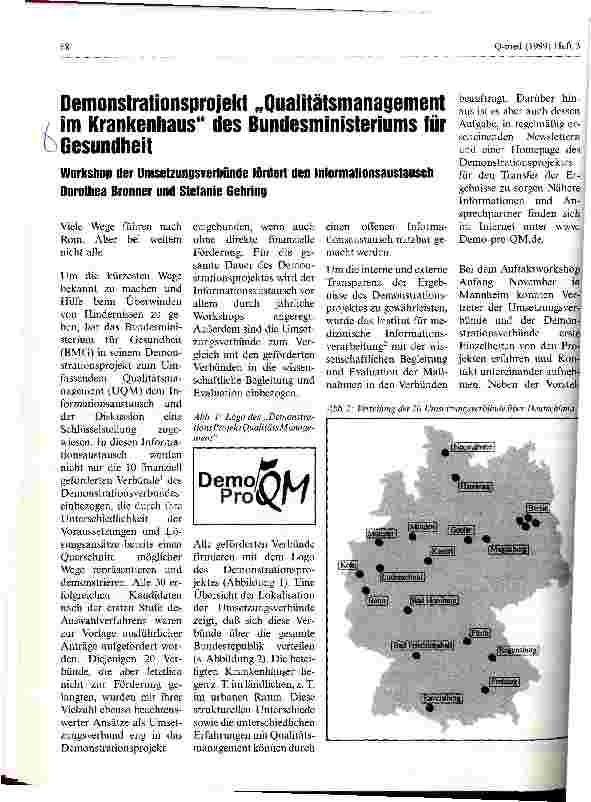Vorschauseite 1: Demonstrationsprojekt Qualitätsmanagement im Krankenhaus des Bundesministeriums für Gesundheit