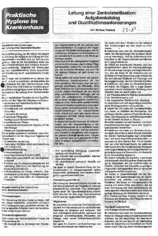 Vorschauseite 1: Leitung einer Zentralsterilisation: Aufgabenkatalog und Qualifikationsanforderungen