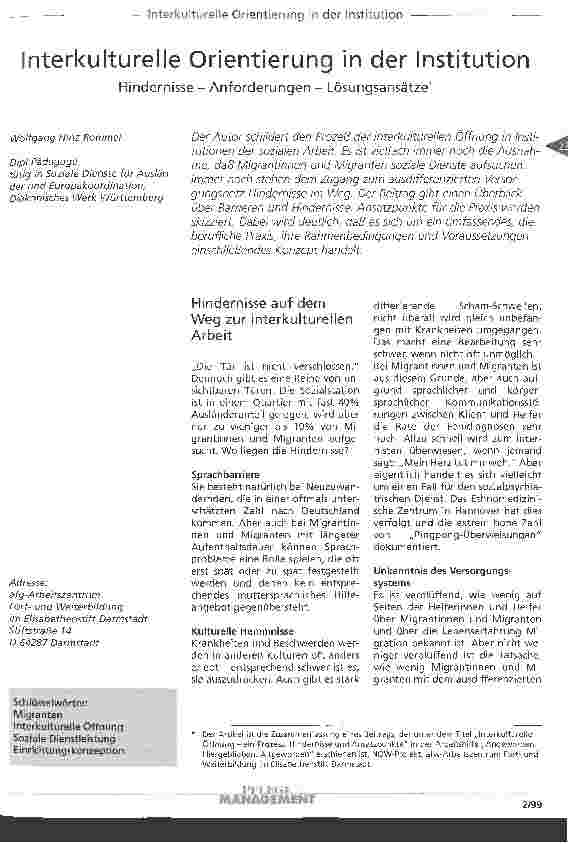 Vorschauseite 1: Interkulturelle Orientierung in der Institution Hindernisse - Anforderungen - Lösungsansätze