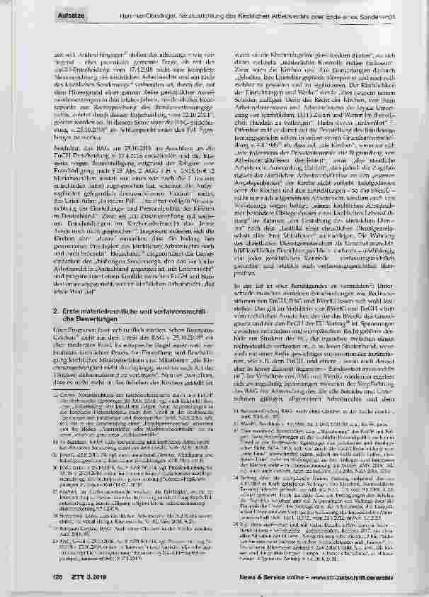 Vorschauseite 2: Neuausrichtung des Kirchlichen Arbeitsrechts oder Ende eines Sonderwegs - eine Zwischenbilanz