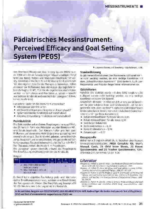 Vorschauseite 1: Pädiatrisches Messinstrument: Perceived Efficacy and Goal Setting System (PEGS)
