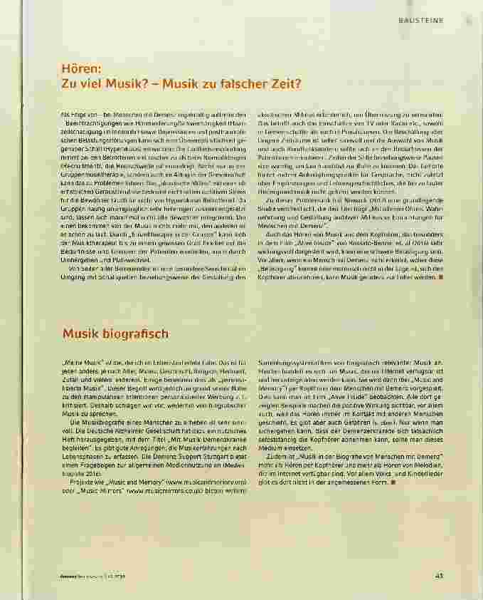Vorschauseite 1: Hören: Zu viel Musik? - Musik zu falscher Zeit?