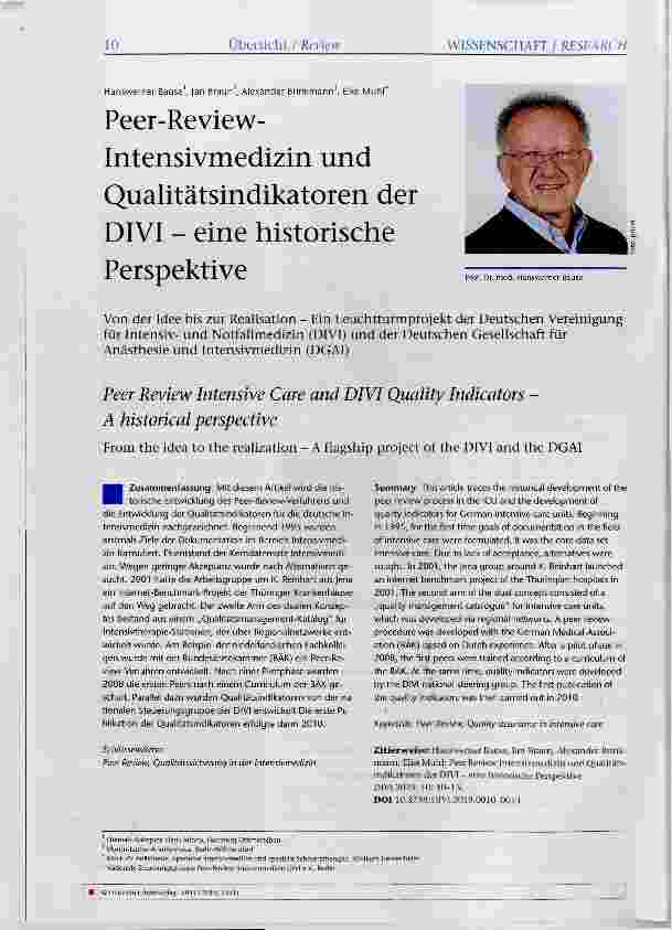 Vorschauseite 1: Peer-Review- Intensivmedizin und Qualitätsindikatoren der DIVI eine historische Perspektive