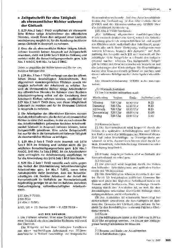Vorschauseite 1: Zeitgutschrift für eine Tätigkeit als ehrenamtlicher Richter während der Gleitzeit