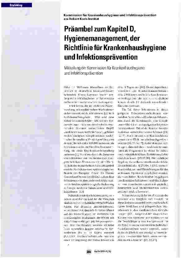 Vorschauseite 1: Präambel zum Kapitel Dr Hygienemanagement, der Richtlinie für Krankenhaushygiene und Infektionsprävention