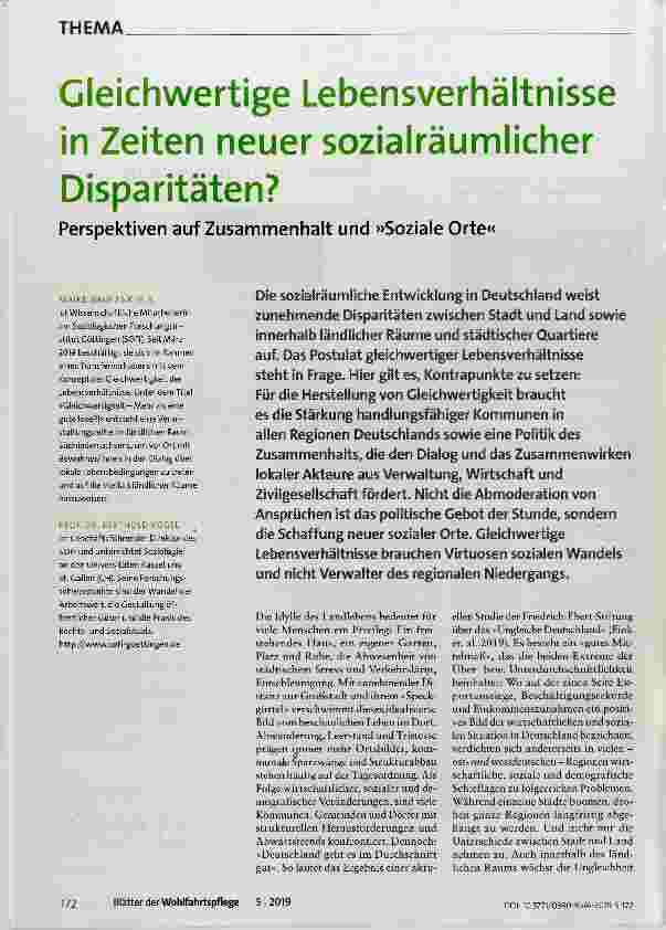 Vorschauseite 1: Gleichwertige Lebensverhältnisse in Zeiten neuer sozialräumlicher Disparitäten?