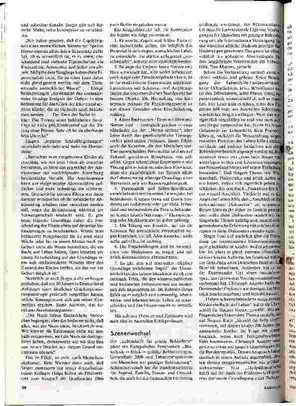 Vorschauseite 2: Bio-Ethik? Peter Singers Euthanasie-Thesen