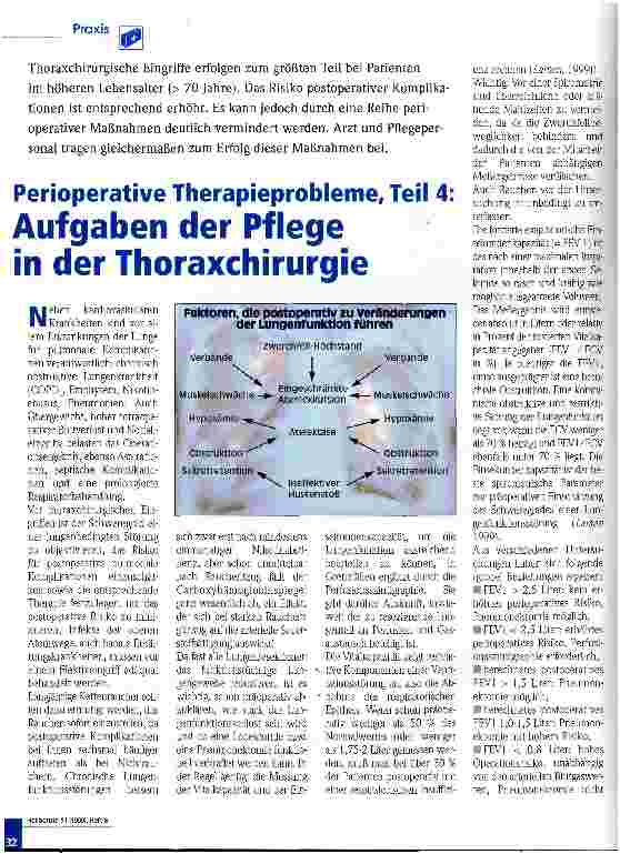 Vorschauseite 1: Aufgaben der Pflege in der Thoraxchirurgie Perioperative Therapieprobleme, Teil 4