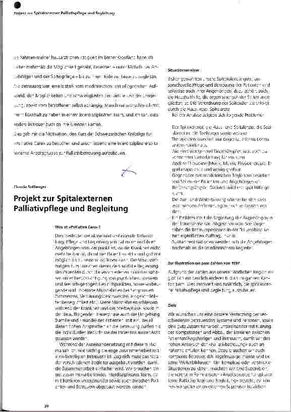 Vorschauseite 1: Projekt zur Spitalexternen Palliativpflege und Begleitung