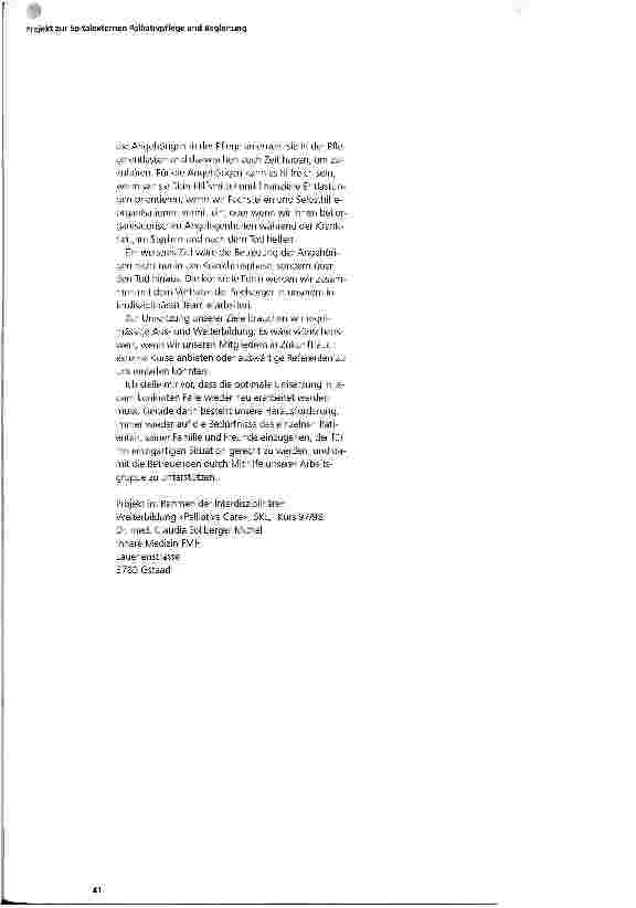 Vorschauseite 3: Projekt zur Spitalexternen Palliativpflege und Begleitung