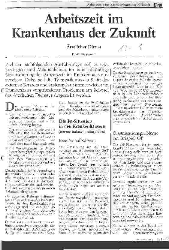 Vorschauseite 1: Arbeitszeit im Krankenhaus der Zukunft Ärztlicher Dienst
