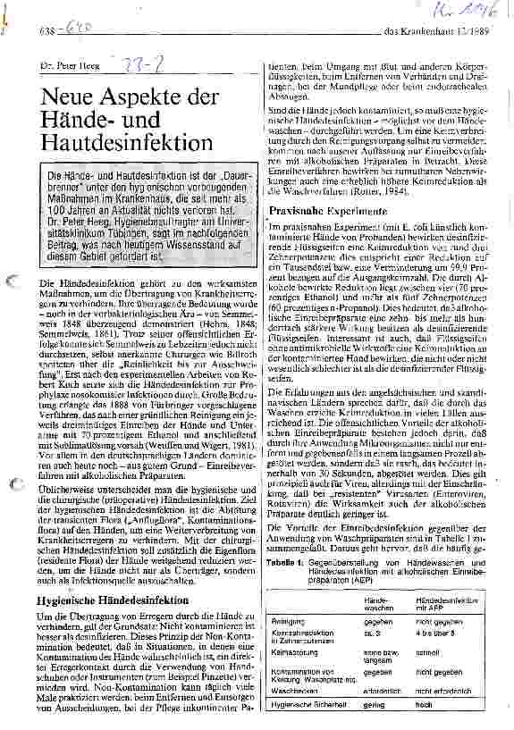Vorschauseite 1: Neue Aspekte der Händeund Hautdesinfektion