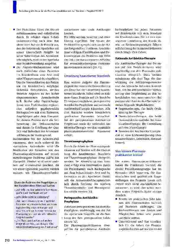 Vorschauseite 2: Entlastung der Ärzte durch Pharmaziepraktikanten auf Station? -Projekt P-STAT 2