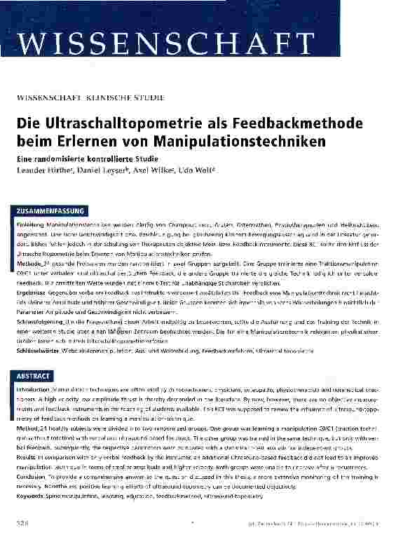Vorschauseite 1: Die Ultraschalltopometrie als Feedbackmethode beim Erlernen von Manipulationstechniken