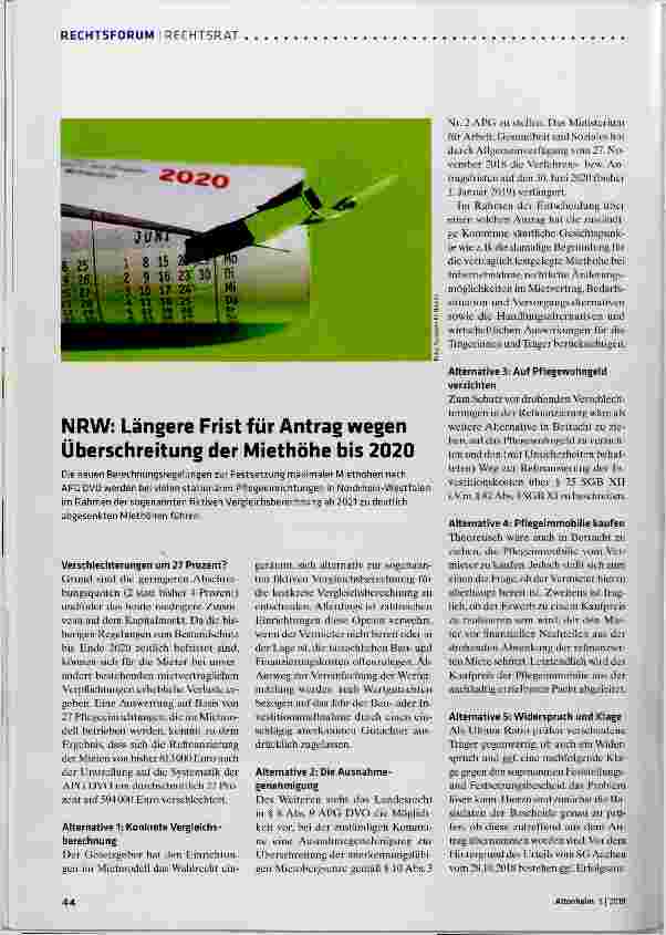 Vorschauseite 1: NRW: Längere Frist für Antrag wegen Überschreitung der Miethöhe bis 2020