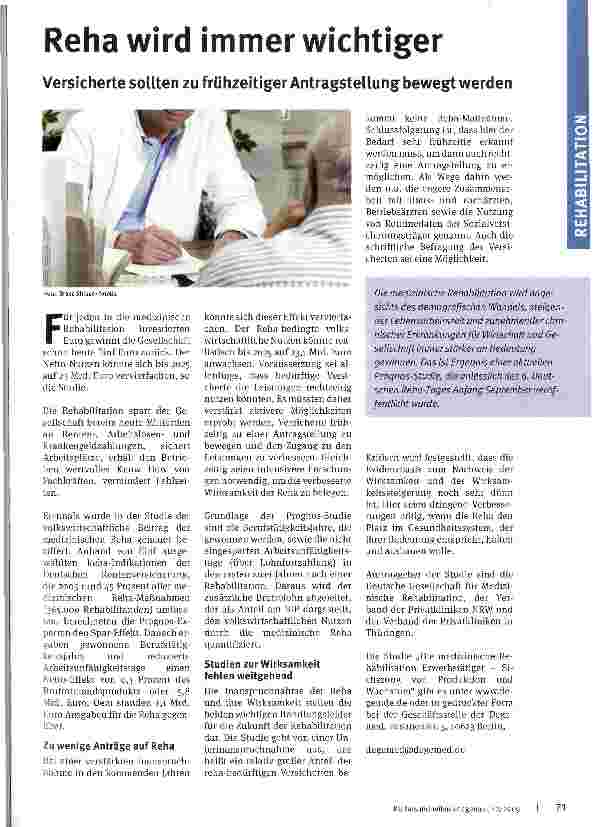 Vorschauseite 1: Reha wird immer wichtiger