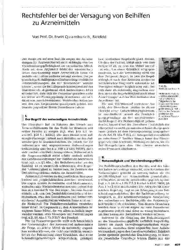 Vorschauseite 1: Rechtsfehler bei der Versagung von Beihilfen zu Arzneimitteln
