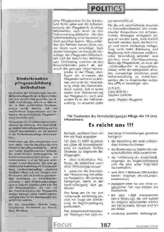 Vorschauseite 3: Keine Pflegekammer für Berlin? Pflegeberufe weiterhin bei Entscheidungsprozessen im Gesundheitswesen ausgeschlossen!